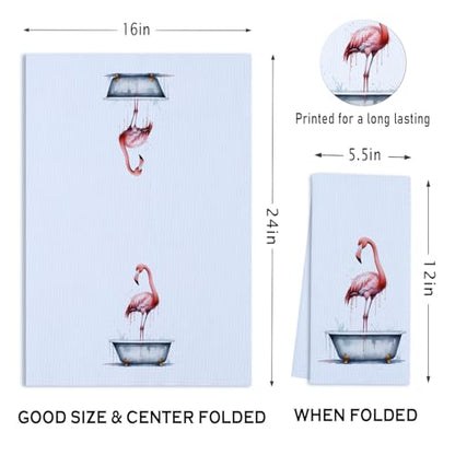 Flamingo Towels Funny Bathroom Towels Waffle Soft Dish Hand Towel Set of 2 - color: Colors