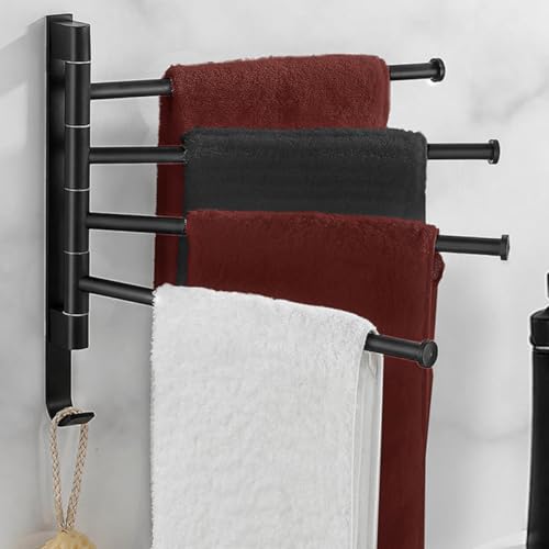 Gatuida Heavy Duty Wall-Mounted 4-bar Swivel Towel Rack Industrial Rustic Towel Holder for Bathroom Storage Black Rotatable Multi-arm