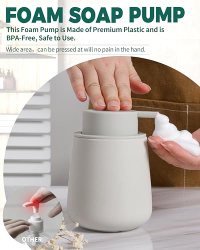 Bosilunlife 12Oz Ceramic Foam Soap Dispenser for Bathroom Kitchen Counter | Premium countertop foam pump creates delicate dense foam, stable desktop placement, Matte Light Grey - color: Matte Light Grey