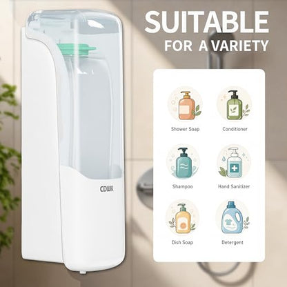 Soap Dispenser Wall Mount, 300ml No-Drill Adhesive or Screw Mounting | Shampoo Conditioner Body Wash Dispenser, Clear Refillable Liquid Lotion Pump, Home Kitchen Bathroom Commercial Office Use - color: White