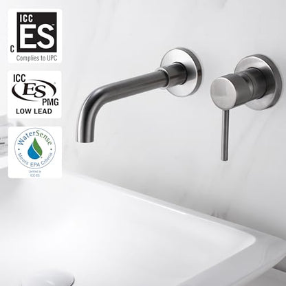Sumerain Wall Mount Bathroom Faucets Brushed Nickel,Single Handle Wall Mount Faucet with Brass Rough-in Valve - color: Brushed Nickel, size: Right-Handed