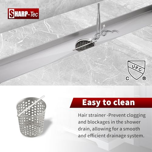 Sharp-tec Shower Drain, 24 inch Linear Shower Drain, Brushed 304 Stainless Steel Rectangular Shower Floor Drain with Adjustable Leveling Feet, Hair Strainer, cUPC Certified, ST-096-24S - color: Brushed Nickel, size: 24 inch