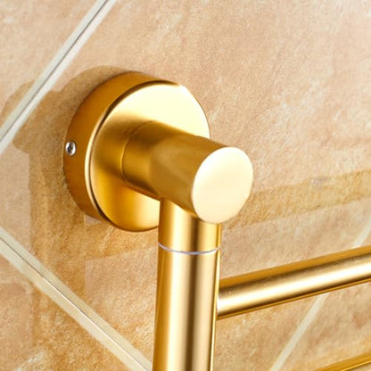 ZHOUXIAO Swing Out Towel Bar Holder Gold Finish/Golden Swivel Towel Rack for Bathroom or Kitchen, Metal Towel Bar Folding Arm Swivel Hanger Bathroom Storage Wall Mounted 3Bars