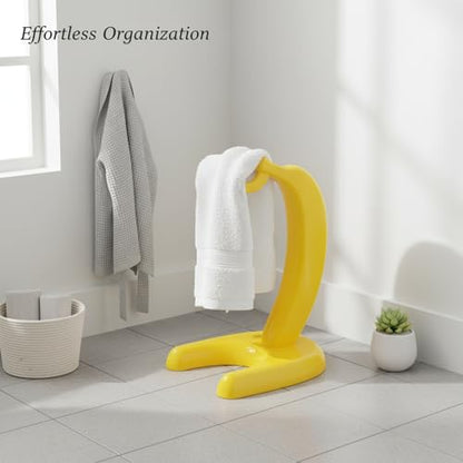 Freestanding Plastic Coat Hook, No-Drill Floor Stand for Entryway & Bathroom, Compact Yellow Rack for Coats, Bags, Towels (1 Pack)