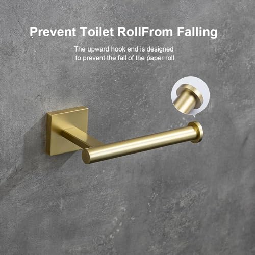 Wall-Mount Toilet Paper Holder, Open Arm, Brushed Gold | SUS304 stainless steel, screw mount, fits standard, large and mega rolls, concealed caps, mounting hardware included - color: Brushed Gold