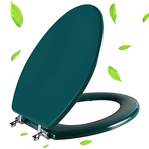 Angol Shiold Wood Toilet Seat, Zinc Alloy Hinges (Elongated, Dark Green) | Elongated Toilet Seat, Scratch Resistant Wood Surface, Easy to Install and Clean - color: Dark Green, size: Elongated