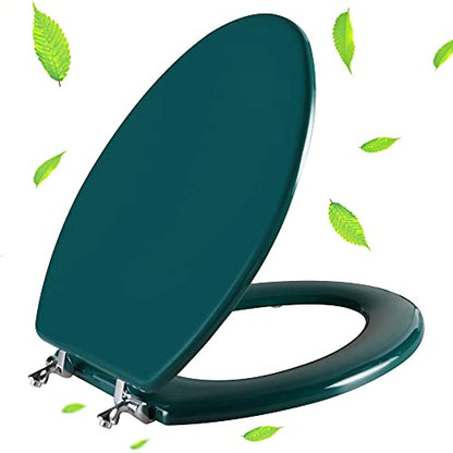 Angol Shiold Wood Toilet Seat, Zinc Alloy Hinges (Elongated, Dark Green) | Elongated Toilet Seat, Scratch Resistant Wood Surface, Easy to Install and Clean - color: Dark Green, size: Elongated