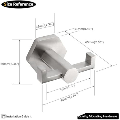 GERZWY Bathroom Double Towel Hook Wall Mounted Brushed Stainless Steel Coat/Robe Clothes Hook for Bath Kitchen Modern Hotel 2 Pack - color: Brushed