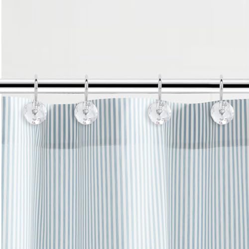 J&V TEXTILES Shower Curtain Hooks Rings, Rust Resistant Metal Double Glide Shower Hooks Rings for Bathroom Shower Rods Curtains, Set of 12 Hooks (Crystal Clear Sphere) - color: Crystal Clear Sphere