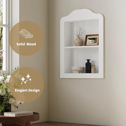 CJL 14'' x 18'' Recessed Medicine Cabinet, Solid Wood in-Wall Bathroom Cabinet, Arched Wall Niche Shelf, 2-Tier, White - color: White, size: 14"x18.1"x3.75"