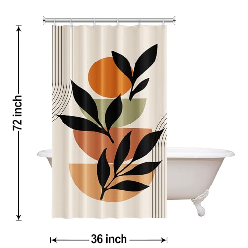 Boho Beige Stall Shower Curtain with Hooks 36x72 Inch | Waterproof Abstract Black Arch Leaves Small Bathroom Curtain for Shower Stall, Machine Washable - color: Abstract 038, size: 36"W x 72"L (Pack of 1)