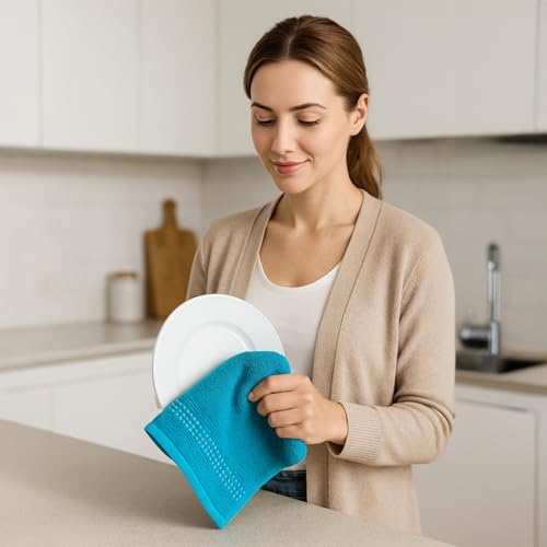 100% Cotton Washcloths 12x12 in, Blue Set (10 Pack) - color: Blue