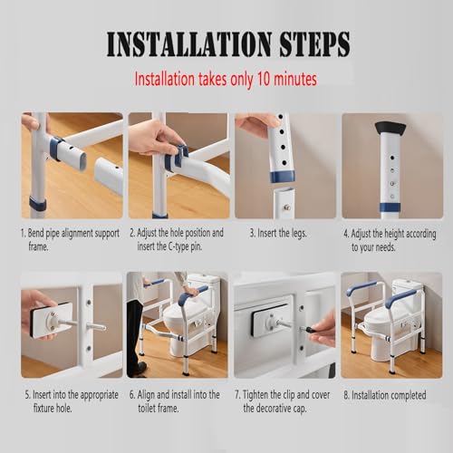 Toilet Safety Rails Foldable Stand Alone Toilet Frame Adjustable Height with Easy Installation Bathroom Toilet Seat for Seniors Arthritis Sufferers Injured Surgery Recovery