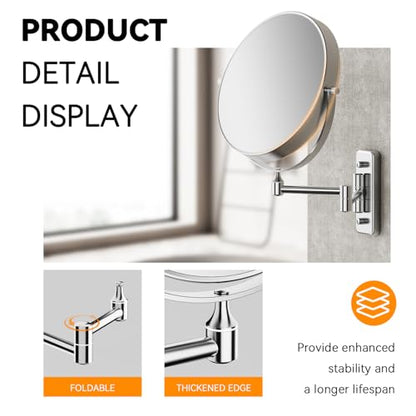 Auxmir 8" Double-Sided Wall-Mounted Makeup Mirror, 1X/20X Magnifying Mirror | stainless steel, 13-inch extendable swivel arm, 360°shaving rotation, bathroom makeup mirror, tweezers, Chrome - color: Chrome-1x/20x