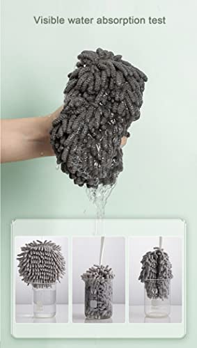 Chenille Hand Towel, Cute Flat Ball Shape, Thickened Sponge Instant Absorbent Quick-Drying Towel, Kitchen Bathroom Hanging Convenient Quick-Drying (White Gray) - color: White Gray