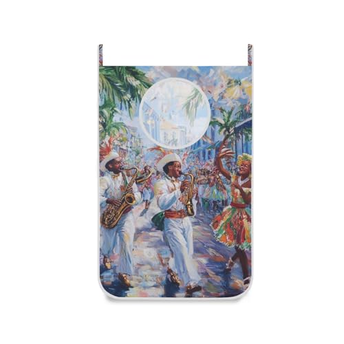 1PC Hanging Laundry Hamper Bag Over the Door Laundry Hamper Wall Hamper Large Dirty Clothes Hamper with Stainless Steel Hooks 29.5x20Inch Blue Music Party Mardi Gras - color: Blue Music Party Mardi Gras, size: 1 PC