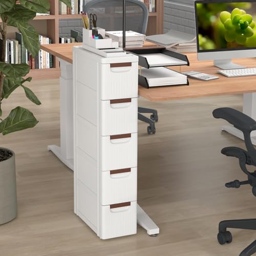 5-Drawer Narrow Storage Cabinet, Slim Rolling Cart (7.5"x16.5"x36") | Mobile Plastic Cart Container | Pull Handles & Built-in Wheels | For Living Room, Kitchen, Bathroom, Office - size: 7.5"x16.5"x36" (5 Drawer)
