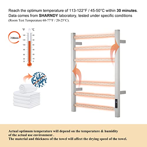 Electric Towel Warmer - Wall Mounted Bathroom Heated Towel Rack, Plug-in Design & Brushed Stainless Steel Finish (Square Brushed with Timer ETW13CS, 6 Bar)