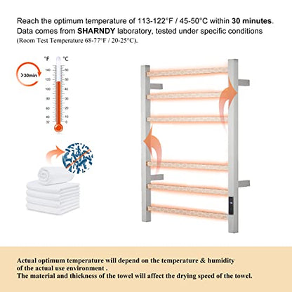 Electric Towel Warmer - Wall Mounted Bathroom Heated Towel Rack, Plug-in Design & Brushed Stainless Steel Finish (Square Brushed with Timer ETW13CS, 6 Bar)