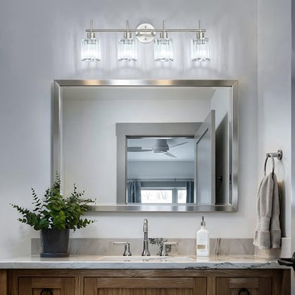 Brushed Nickel Bathroom Light Fixtures, Round, 4-Light | Vanity Lights with Crystal Shades, Modern Bathroom Lighting Fixtures over Mirror (Bulbs Not Included, E26) - color: Brushed Nickel (Round), size: 4-Light
