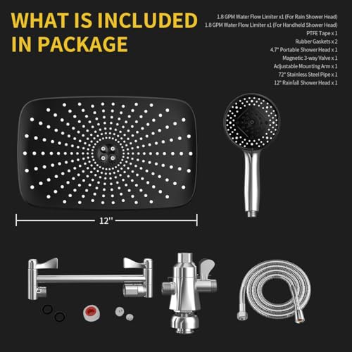 High Pressure Shower Head with Handheld, Upgrade Rain Shower Heads with Fixed Showerhead Combo, 10 Sprays Handheld Shower Head Built in Power Jets, 71" Long Hose, Chrome Silver - color: Chrome