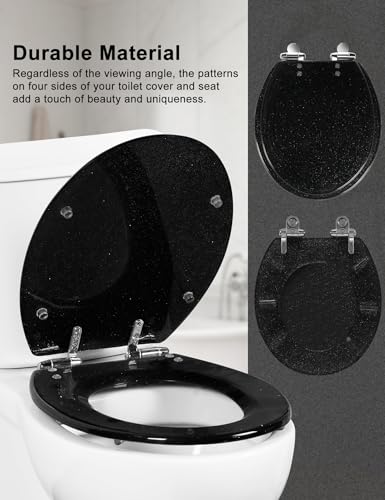 Angol Shiold Black ROUND Resin Toilet Seat Soft Close 16.5" | Quick Release Heavy Duty Acrylic Decorative Toilet Seats Easy to Install&Clean (Black Glitter) - color: Black Glitter