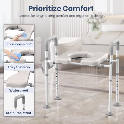 Raised Toilet Seat with Handles - Toilet Seat Riser for Seniors with Adjustable Width & Height, 400 lbs Elevated Toilet Seat Riser for Handicap, Disabled and Pregnant, Fit Any Toilet-Grey