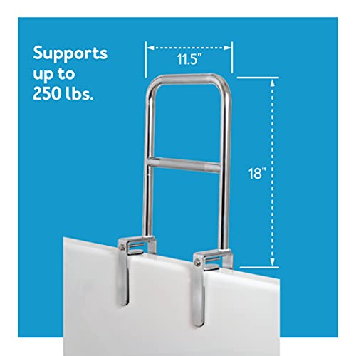 Carex Tri-Grip Bathtub Rail with Chrome Finish - Bathtub Grab Bar Safety Bar For Seniors and Handicap - For Assistance Getting In and Out of Tub, Easy to Install on Most Tubs,Silver - style: Dual-Grip
