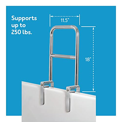 Carex Tri-Grip Bathtub Rail with Chrome Finish - Bathtub Grab Bar Safety Bar For Seniors and Handicap - For Assistance Getting In and Out of Tub, Easy to Install on Most Tubs,Silver - style: Dual-Grip