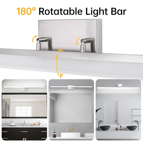 48 inch Bathroom Vanity Light, LED Modern Bathroom Light Fixtures Over Mirror, Dimmable 46W 5000K Cool White Vanity Lighting Fixture, Brushed Nickel Adjustable Vanity Light Bar-UL Certified - color: Cool White 5000K, size: 48 inch