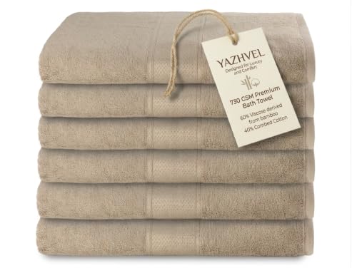 Bamboo Viscose Bath Towel Set Terry - Pack of 6 - Taupe - 30 x 60 in – 60% Viscose Derived from Bamboo 40% Cotton – 730 GSM Plush & Soft Feel - Oeko-TEX Certified - Spa-Luxe Drying Comfort - color: Taupe