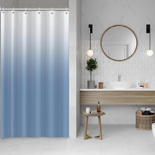 Ombre Haze Blue Stall RV Shower Curtain with Hooks 36x72inches | Machine Washable Waterproof, Modern Solid Boho Gradient, Bathroom Dorm Hotel Room Divider, Easy to Install, Window Curtain - color: Haze Blue, size: 36"W x 72"L (Pack of 1)
