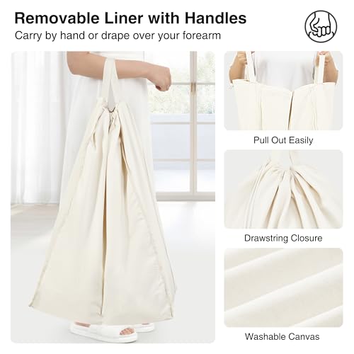 STO STO Double Laundry Hamper with Lid, 140L Large 2 Section Laundry Sorter, Laundry Basket with Removable Washable Canvas Liner Bag, Breathable Clothes Hamper for Bedroom Bathroom Laundry Room Closet - size: 2-Section
