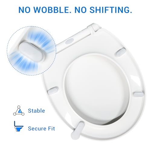 KHE Round Toilet Seat 16.5 Inch, White | Soft Close Toilet Seat with No-Touch Handle, Quick Release for Easy Cleaning, Non-Slip Bumpers, Durable PP - size: Round 16.5''