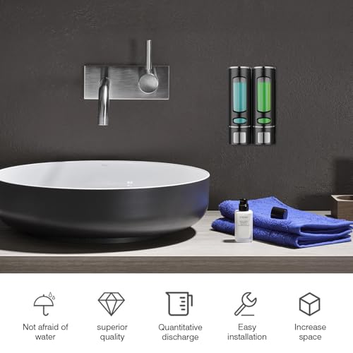 Hand Liquid Soap Dispenser Wall Mounted, 400ml Bathroom Shower Dispenser, Shower Pump Dispenser and Organizer for Bathroom Kitchen Hotel, Refillable Liquid Lotion Soap Dispenser (2Pcs) - color: Black 2pcs