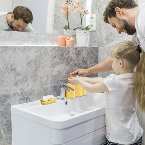 Bathroom Accessories Set Ceramic Soap Dispenser Toothbrush Holder Bathroom Tumbler Soap Dish Bathroom Decor Vibrant Modern Bathroom Set (Yellow 4-Piece Suit) | Includes Soap Dispenser, Toothbrush Holder, Tumbler and Soap Dish, Vibrant Modern Design, for K