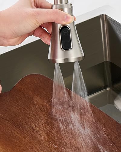 Pull Down Kitchen Faucet Head Replacement Brushed Nickel with 15 Adapters | 3 Functions High Pressure Sink Spray Nozzle, Kitchen Faucet Spray Head, Kitchen Sink Sprayer Head Replacement - color: Brushed Nickel