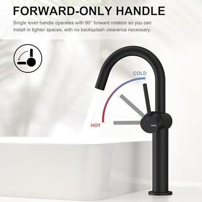 Matte Black Vessel Sink Faucet Single Handle, Tall Bathroom Faucet | Vessel Bowl Faucet with Pop Up Drain & Supply Lines, Lead-Free cUPC & NSF Certified, 1 Hole Faucet for Vanity RV Restroom - color: Matte Black, size: Tall