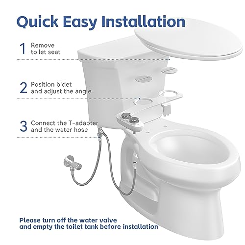 Bidet Attachment for Toilet, Dual Nozzle with Self-Cleaning Bidet Toilet Seat, Non-Electric Ultra-Thin Bidets for Existing Toilets, Rear/Feminine Wash with Adjustable Water Pressure, CSL0401