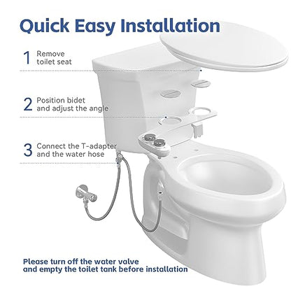Bidet Attachment for Toilet, Dual Nozzle with Self-Cleaning Bidet Toilet Seat, Non-Electric Ultra-Thin Bidets for Existing Toilets, Rear/Feminine Wash with Adjustable Water Pressure, CSL0401