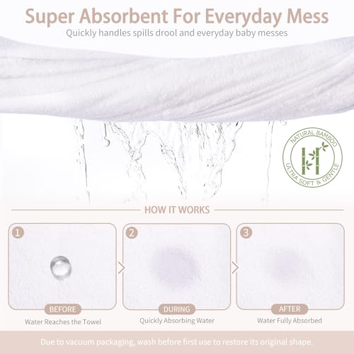 Baby Washcloths 10 Pack Rayon from Bamboo Ultra Soft Absorbent Terry Wash Cloth 10" x 10" Bath Towels for Face Burp Wipes Reusable Lightweight Newborn Essentials Shower Gift Set - color: White