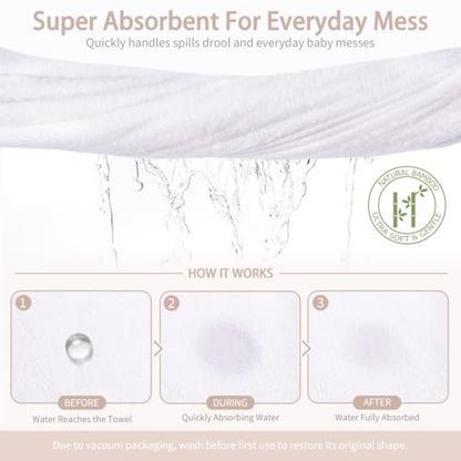 Baby Washcloths 10 Pack Rayon from Bamboo Ultra Soft Absorbent Terry Wash Cloth 10" x 10" Bath Towels for Face Burp Wipes Reusable Lightweight Newborn Essentials Shower Gift Set - color: White