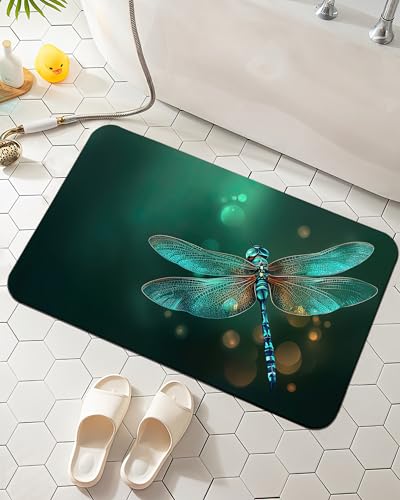 Dragonfly Bath Mat for Bathroom,Fantasy Green Dragonfly Washable Cover Floor Rug Carpets Floor Mat Bathroom Decorations 17 * 29.5 Inches for Kitchen Bedroom Indoor - color: Fantasy Green Dragonfly