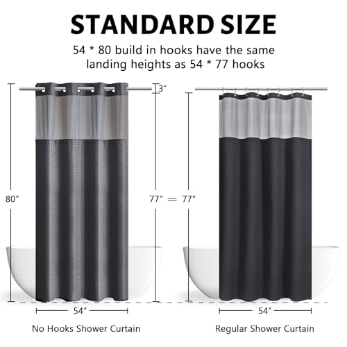 Furlinic No Hook Waffle Weave Shower Curtain with Snap in Fabric Liner Set,Heavy Duty Textured Bathroom Curtain with See Through Window,Waterproof & Machine Washable,Dark Grey,54x80 Inch - color: Dark Grey, size: 54"W x 80"L (Pack of 1)