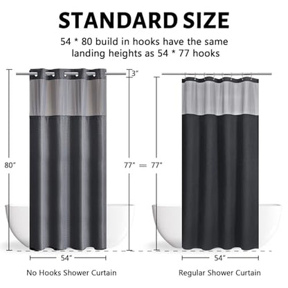 Furlinic No Hook Waffle Weave Shower Curtain with Snap in Fabric Liner Set,Heavy Duty Textured Bathroom Curtain with See Through Window,Waterproof & Machine Washable,Dark Grey,54x80 Inch - color: Dark Grey, size: 54"W x 80"L (Pack of 1)