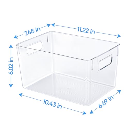 JollyPack Clear Plastic Storage Bins, 4 Pack | Pantry Organizers, Storage with Handles, Clear Storage Containers,Great for Fridge, Kitchen, Cabinet, Bathroom and Office - size: 4pack 11.2"Lx 7.5"W x 6" H