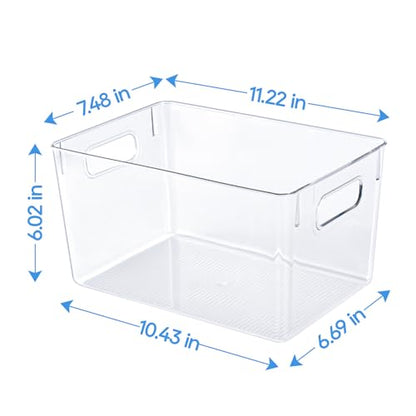 JollyPack Clear Plastic Storage Bins, 4 Pack | Pantry Organizers, Storage with Handles, Clear Storage Containers,Great for Fridge, Kitchen, Cabinet, Bathroom and Office - size: 4pack 11.2"Lx 7.5"W x 6" H
