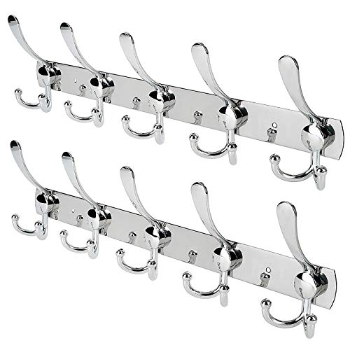 Wall Mount Coat Hook, 2 Pack 15 Hooks Stainless Steel Coat Hangers Rack Robe Hat Clothes Hook Wall Coat Rack Hooks - color: ‎Silver