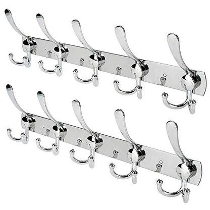 Wall Mount Coat Hook, 2 Pack 15 Hooks Stainless Steel Coat Hangers Rack Robe Hat Clothes Hook Wall Coat Rack Hooks - color: ‎Silver