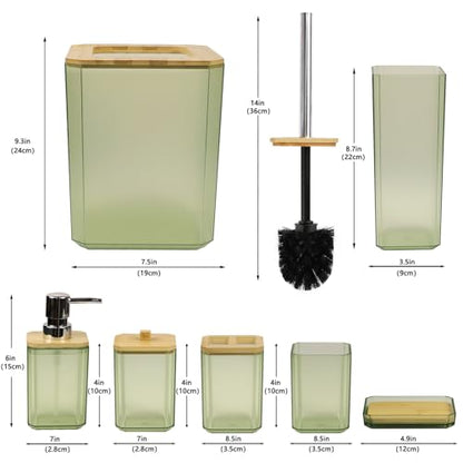 CERBIOR Bamboo Bathroom Accessories Set 7 Piece Bath Ensemble,Green | Includes Soap Dispenser, Toothbrush Holder, Toothbrush Cup, Soap Dish for Decorative Countertop and Housewarming Gift - style: Green